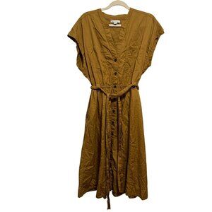 Free Assembly Womens Button-Down Belted Dress XXL Mustard Brown 100% Cotton